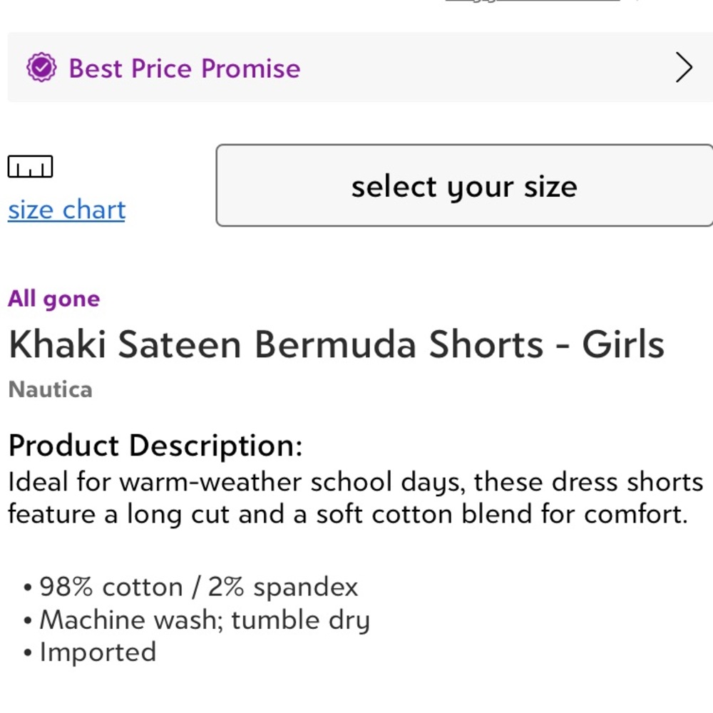 Khaki Bermuda shorts Youth Girls size 20 - Picture 4 of 4